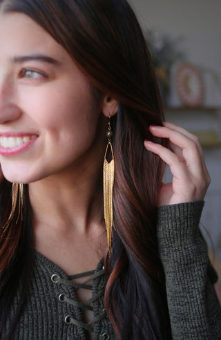 Gold Crystal Tassel Earrings - Long Fringe Chandelier Earrings