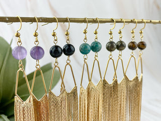 Gold Crystal Tassel Earrings - Long Fringe Chandelier Earrings