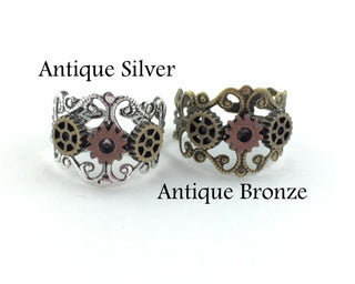 Steampunk Gear Ring: Adjustable Filigree Band
