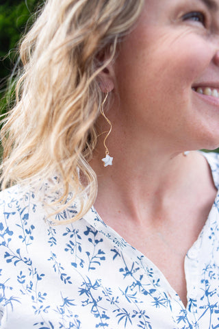 18K Gold Howlite Earrings - Spiral Star Threader Earrings - Celestial Jewelry
