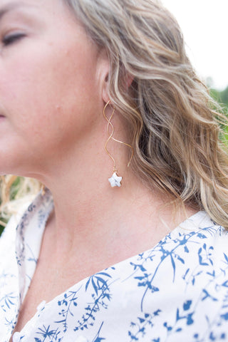 18K Gold Howlite Earrings - Spiral Star Threader Earrings - Celestial Jewelry