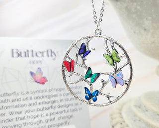Butterfly Birthstone Family Tree Necklace: Silver Mom Jewelry