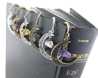 Gemstone Moon Bookmark: Celestial Silver Shepherds Hook Bookish Gift