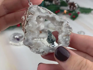 White Druzy Gemstone Ornament - Agate Slice Crystal Cluster Geode Druzy Kyanite Amethyst Quartz Citrine