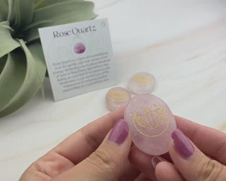 Rose Quartz Worry Stone: Gold Moon Engraved Palm Stone