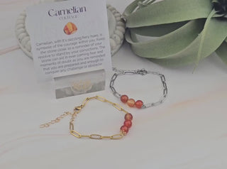 Carnelian Beaded Bracelet: Stainless Steel Paperclip Chain