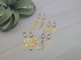 Gold Formal Earrings - Duster Earrings - Monstera Art Deco - Wedding Bridal Jewelry