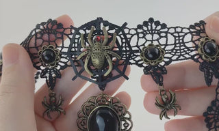 Black Spider Choker - Lace Choker - Gothic Choker - Gothic Collar - Witchy Necklace
