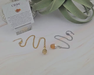 Raw Citrine Crystal Necklace: Stainless Steel Pendant, November Birthstone