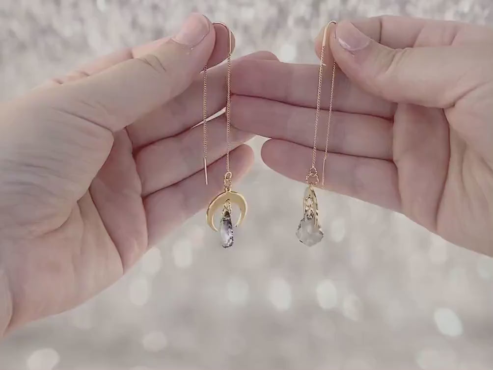 Gold Crescent Moon Threader Earrings: Dangle Charm