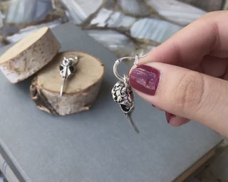Raven Skull Witch Earrings: Silver Goth Halloween Jewelry
