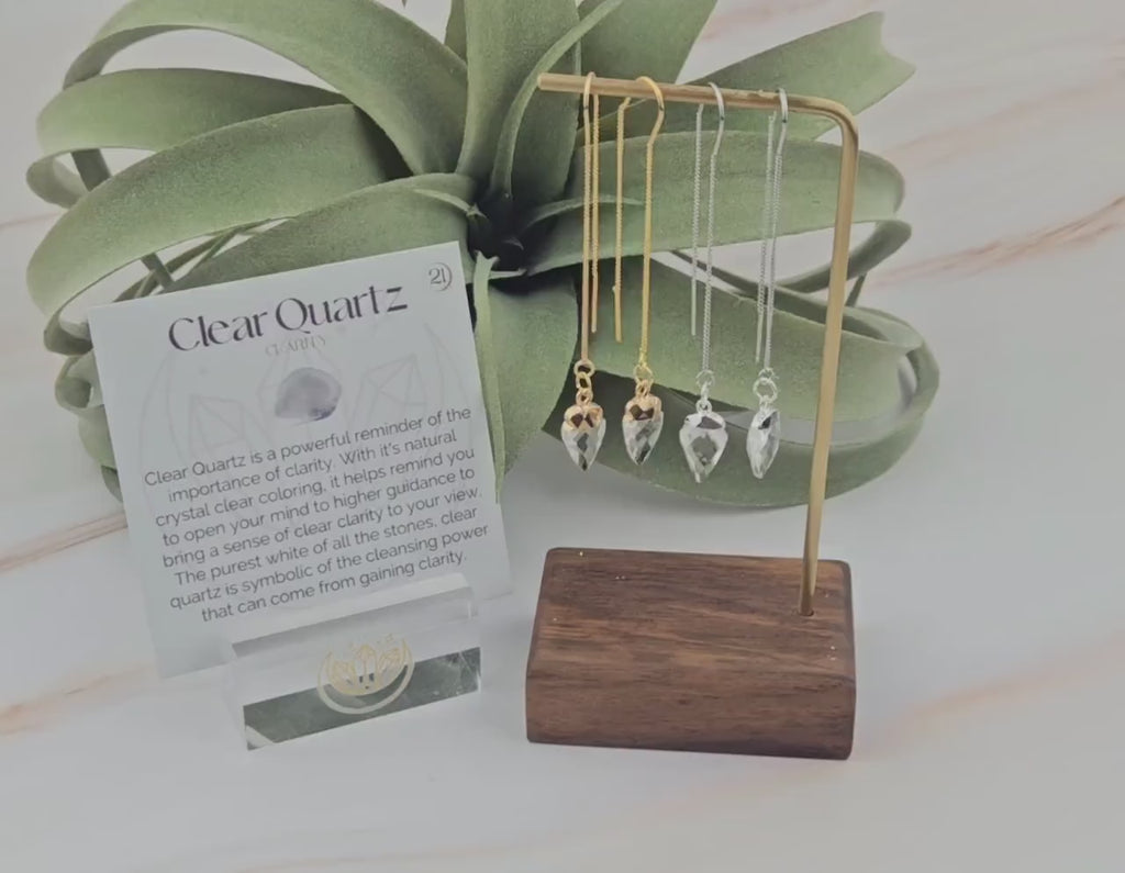 Clear Quartz Arrowhead Earrings: Gold Silver Threader Earrings