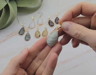 Teardrop Gemstone Earrings: Labradorite, Moss Agate, Amazonite