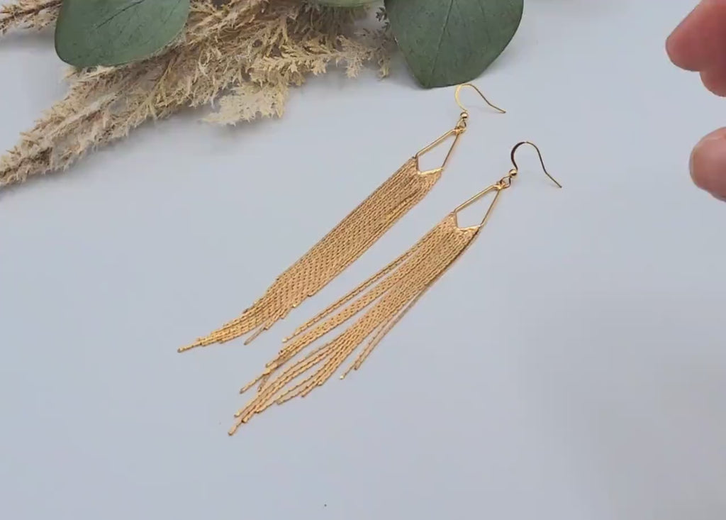 Long Gold Tassel Earrings: Stainless Steel Chain Duster Earrings