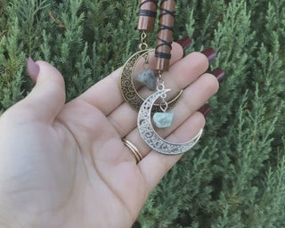 Gemstone Moon Hair Stick: Wood Hair Fork with Crystal Dangle