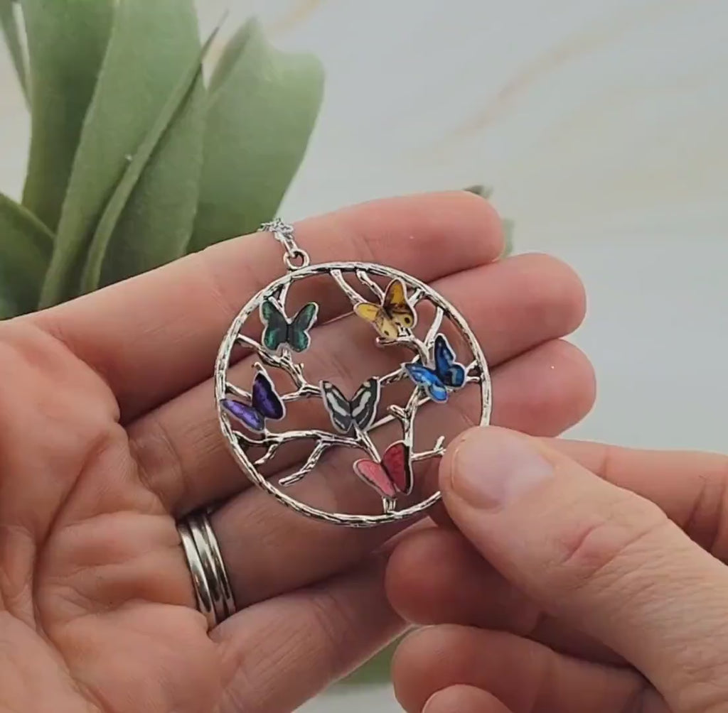 Birthstone Butterfly Necklace: Personalized Tree of Life Pendant