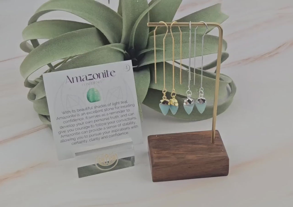 Amazonite Arrowhead Earrings: Silver or Gold Threader Jewelry