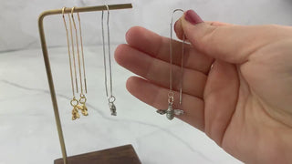 Gold Bee Threader Earrings: Long Dangle Earrings