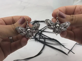 Silver Death Head Earrings - Goth Insect Earrings - Macabre - Esoteric Moth Jewelry - Oddities