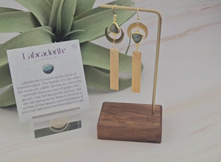 Long Labradorite Earrings: Mismatched Moon Tassel Design