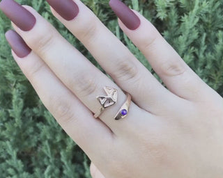 Fox Ring: Adjustable Plated Wrap Ring with Crystal Birthstone