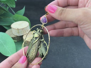 Cicada Beetle Earrings - Hoop Earrings Gemstone Witchy Costume Jewelry