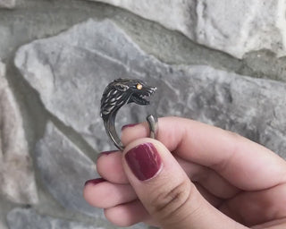 Wolf Ring: Viking Style Metal Alloy Ring with Rhinestone