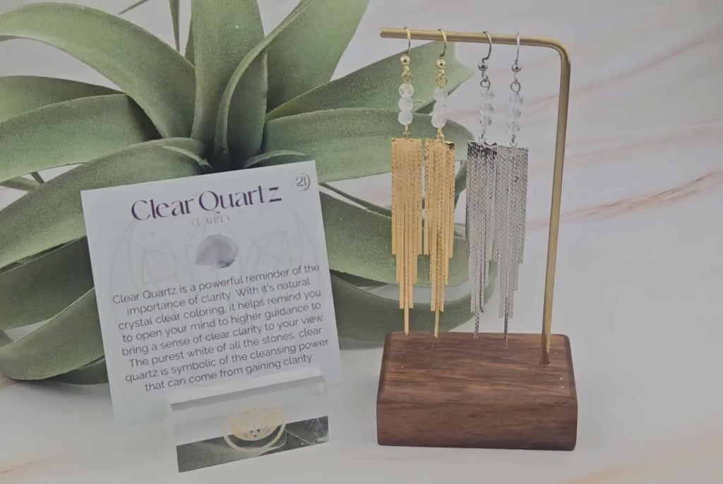 Clear Quartz Waterfall Earrings: Long Chain Tassel Boho Jewelry