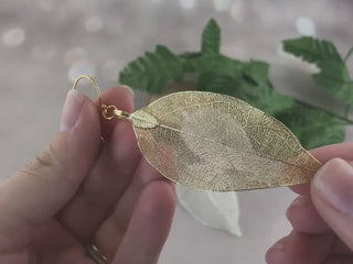 24K Gold Leaf Earrings: Autumn Host Gift Natural Magnolia Bridal Jewelry