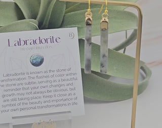 Labradorite Bar Earrings: Gold Stainless Steel, Transformation Crystal
