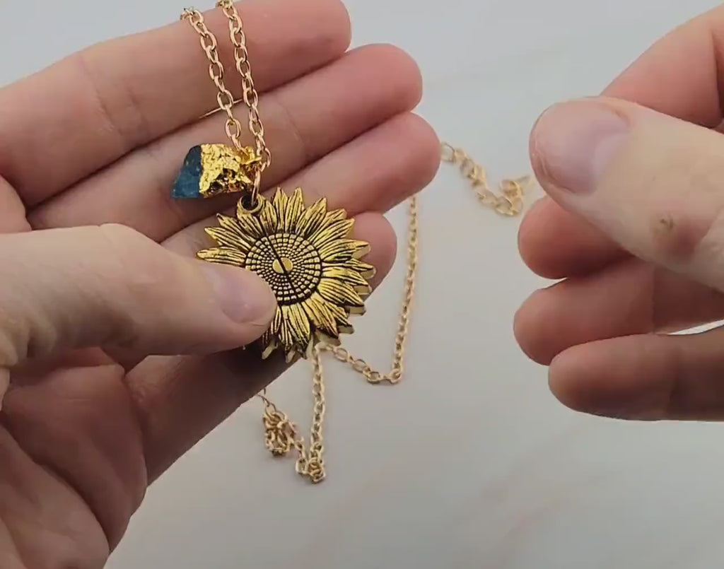 Birthstone Sunflower Necklace: Gold Pendant with Hidden Affirmation