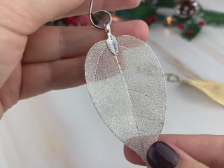 Holiday Autumn Host Gift Magnolia Leaf Ornament: Gold or Silver Plated Botanical Decor