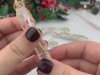 Clear Quartz Crystal Ornament: Golden Wire Wrapped Healing Crystals