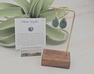 Moss Agate Tear Drop Earrings - Natural Gemstone Earrings - Meaningful Affirmation Jewelry