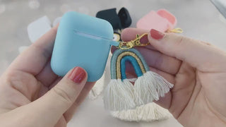 AirPods Case with Macrame Rainbow for Gen 1 and 2 - AirPods Case Keychain - AirPods Case Cute - Macrame Keychain - Silicone AirPod Case