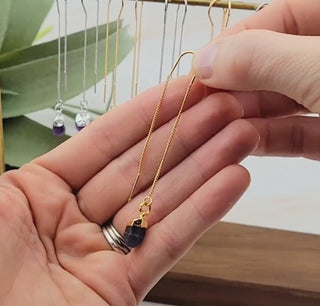 Birthstone Gemstone Chain Earrings: Sterling Silver Threaders