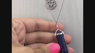 Layered Pentagram Necklace: Crescent Moon, Gemstone Bullet, Silver Plated