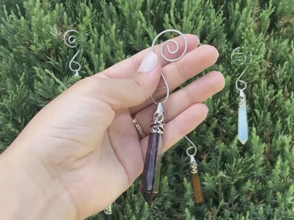 Gemstone Crystal Point Christmas Ornaments - Boho Holiday Decor, Set of 6