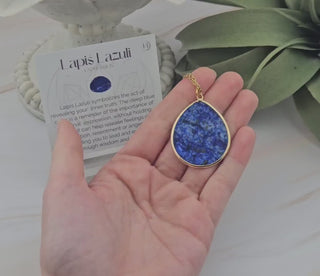 Lapis Lazuli Teardrop Pendant Necklace - Gold Stainless Steel Chain