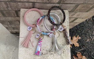 Leather Tassel Bangle Keychain – Personalized Initial Wristlet