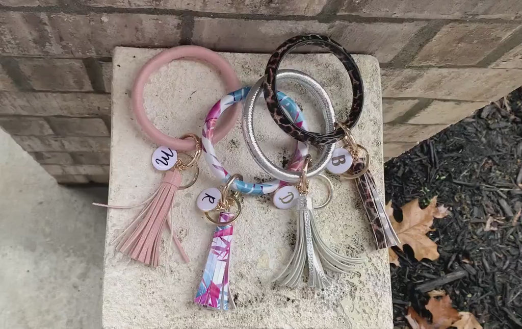 Leather Tassel Bangle Keychain – Personalized Initial Wristlet