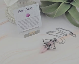 Rose Quartz Bow and Arrow Necklace: Stainless Steel Archery Jewelry