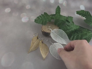 Sterling Silver Real Leaf Earrings: Botanical Statement Jewelry