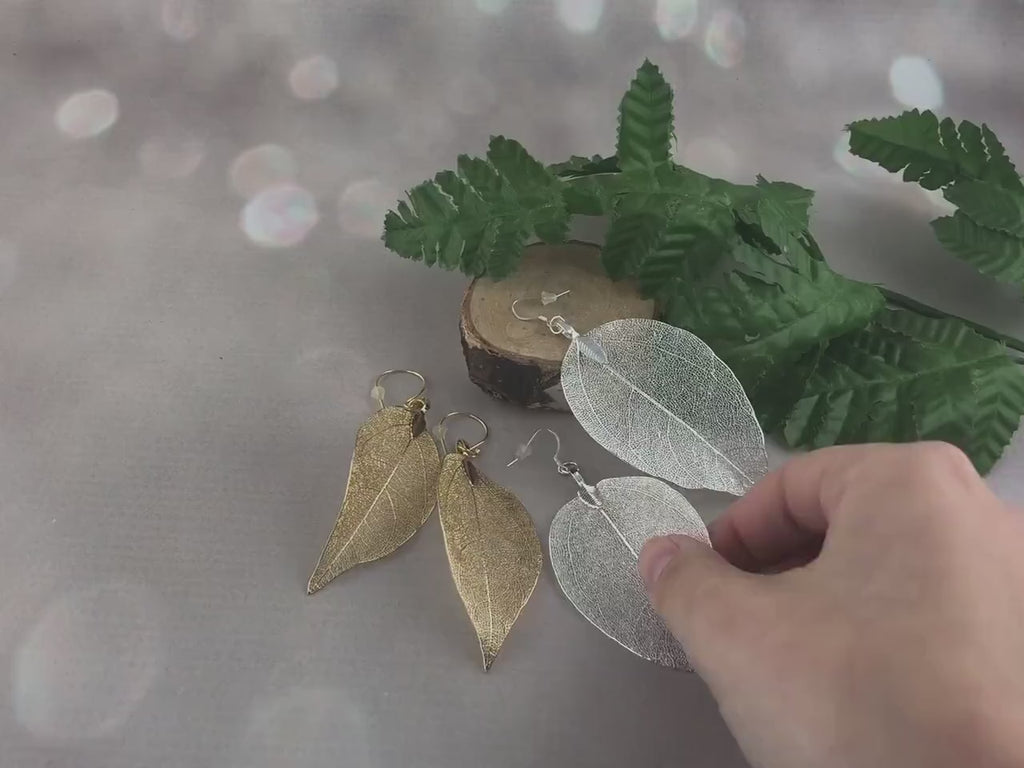 Sterling Silver Real Leaf Earrings: Botanical Statement Jewelry