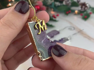 Raw Amethyst Slice Initial Ornament - Healing Crystals - Personalized Letter Ornament - Tree Hanging Decor