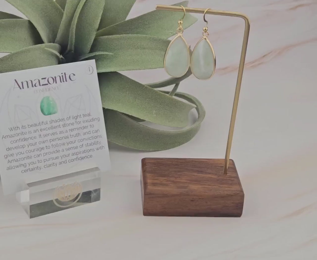 Amazonite Earrings - Natural Gemstone Jewelry - Positive Affirmation Card Included - Tear Drop Stone Crystal Gift