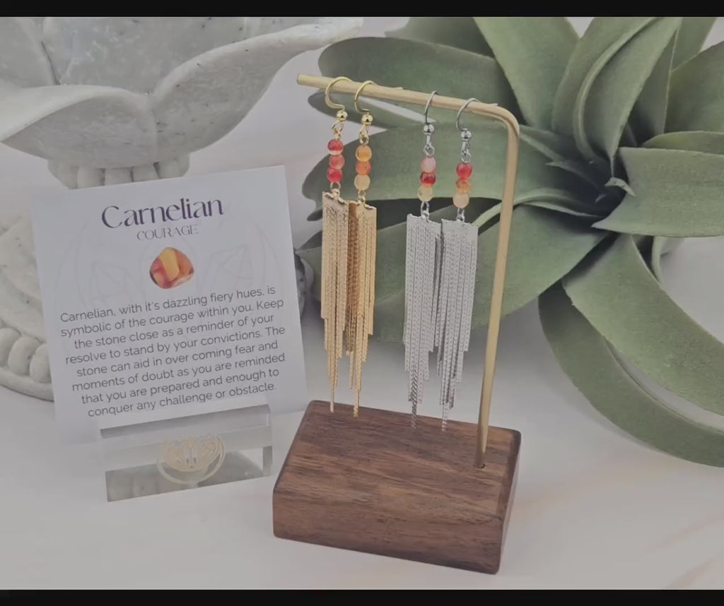 Carnelian Tassel Earrings: Gemstone Fringe, Stainless Steel Hooks