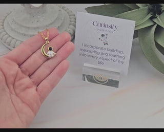 Astronaut Necklace: Gold Crescent Moon Pendant, Stainless Steel Chain