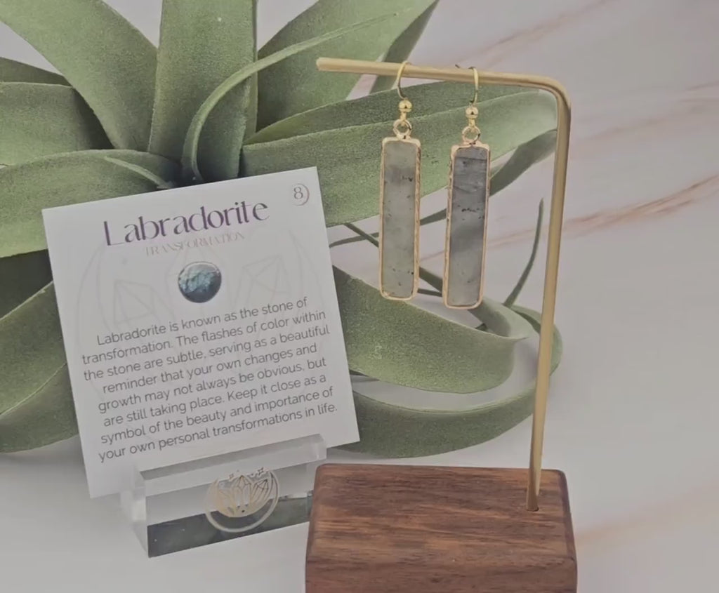 Labradorite Earrings - Mindfulness Gift - Bar Earrings - Crystal Jewelry - 004