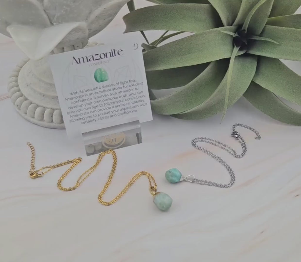 Raw Amazonite Necklace: Natural Gemstone, Stainless Steel Chain